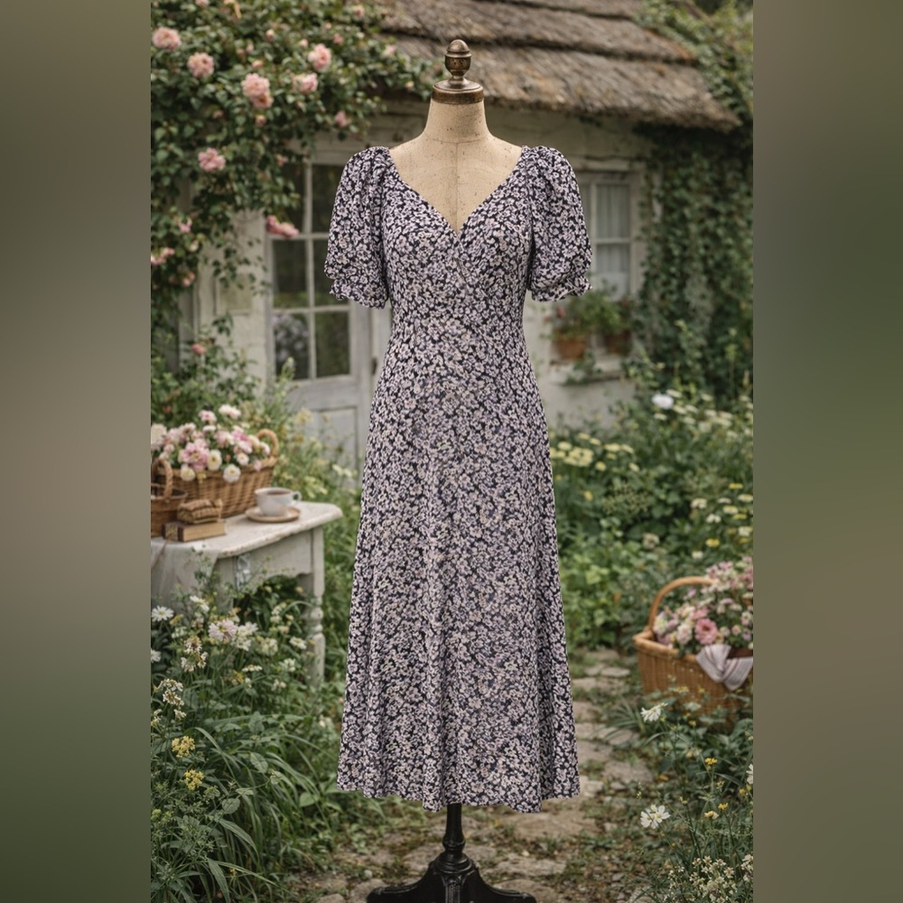 Ba&sh Eden Floral V-Neck Midi, Empire Waist, Wrap Style Dress